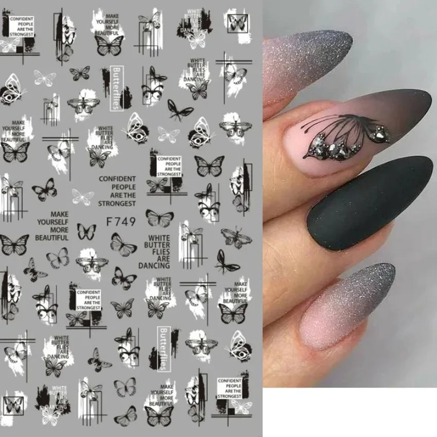 Elegant Butterfly Nail Manicure Stickers Blue Butterflies Leopard Retro Flowers Adhesive Decal Wedding Charm Manicure Tips