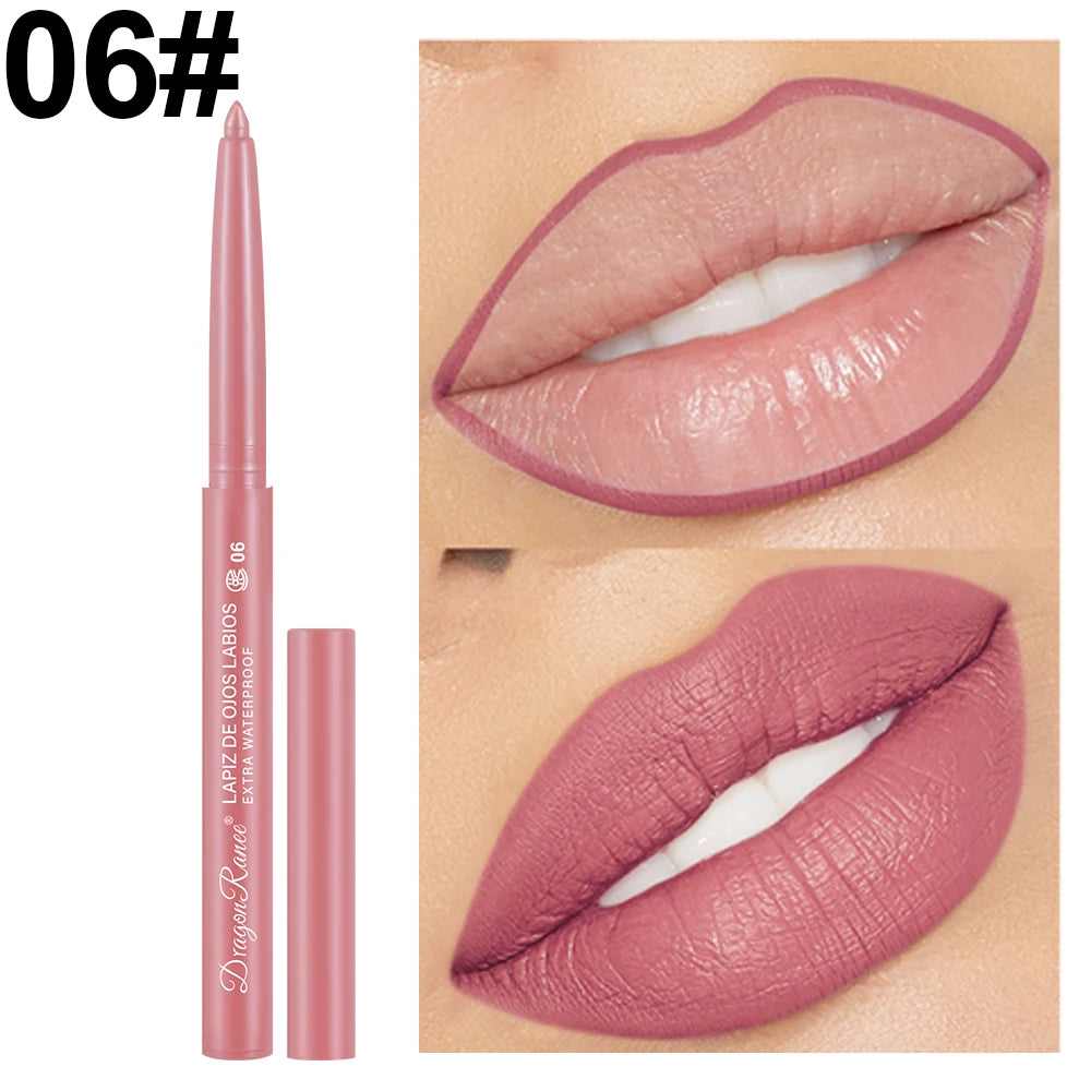 Lip Liner Lipstick Pen Waterproof Long-Lasting Contouring Lip Pencil Matte Finish Beginner Automatic Lip Liner Bean Paste Color Contouring Pen Automatic Rotating Lip Liner