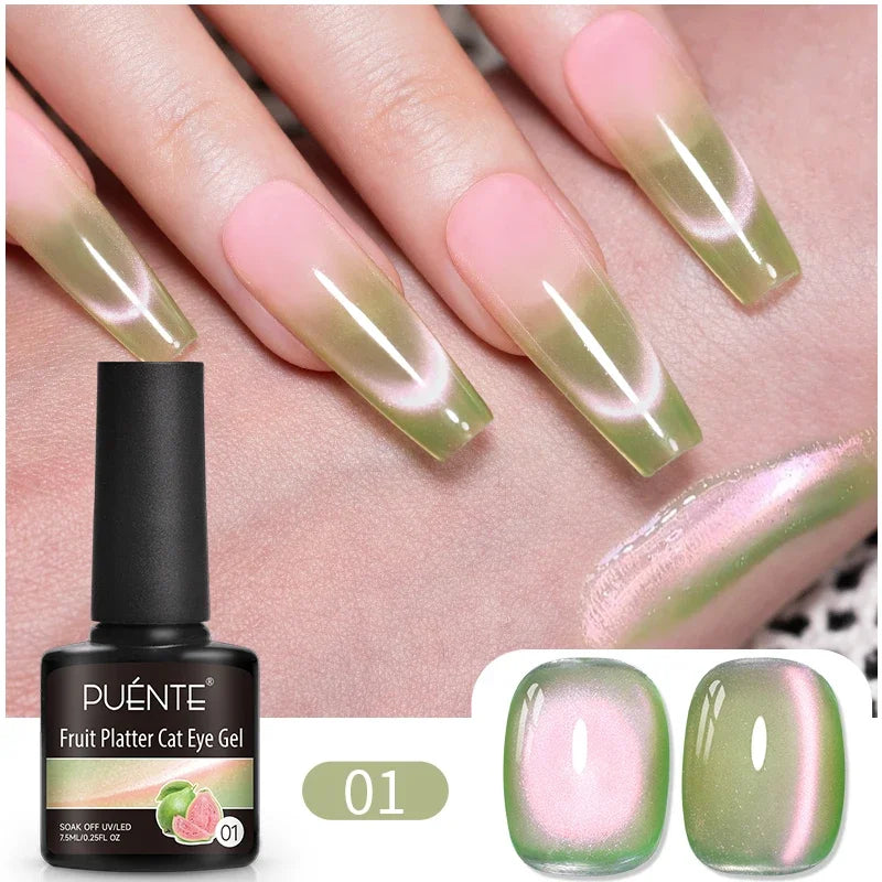 7.5ML Summer Fruit Series Cat Magnetic Gel Nail Polish Green Purple Pink Cat Eye Gel Soak Off UV Nail Art Varnish For Manicure