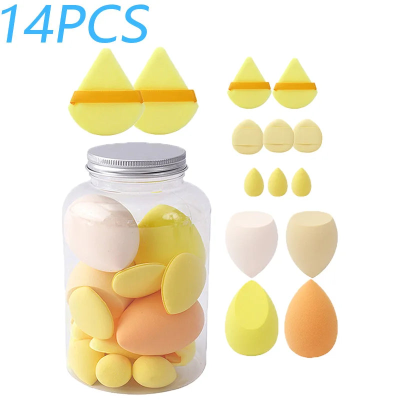 14PCS Makeup Sponge Set with Storage Jar Velvet Beauty Blenders Beauty Egg Powder Puffs Make Up Accessories Women Makeup Tools
