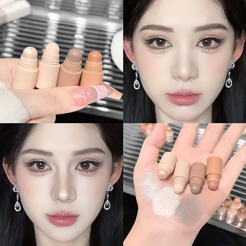 4 in 1 Contour Highlighter Stick 4 Colors Moisturizing Natural Matte Brown Nose Shadow Makeup Matte Shimmer Eyeshadow Stick Set