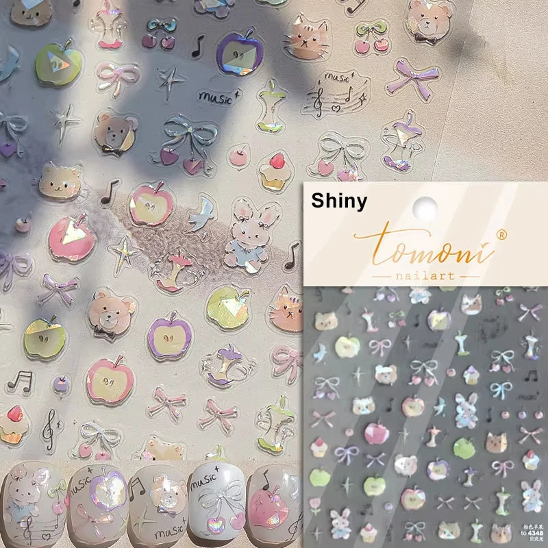 1pcs 5D Japanese Kawaii Bear Nail Art Stickers Brown Cartoon Animals Self-Adhesive Nail Decoration Decals DIY Slider Accessories