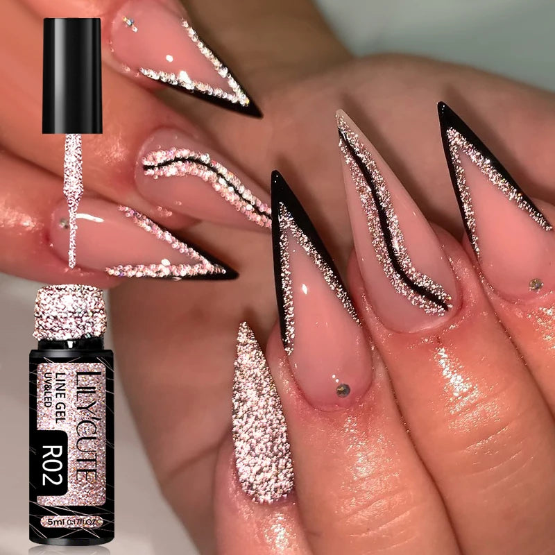 LILYCUTE 5ml Super Bright Metallic Painting Liner Gel Nail Polish UV LED Painting Gel Nail Art Drawing Stripe Pull Line UV Gel