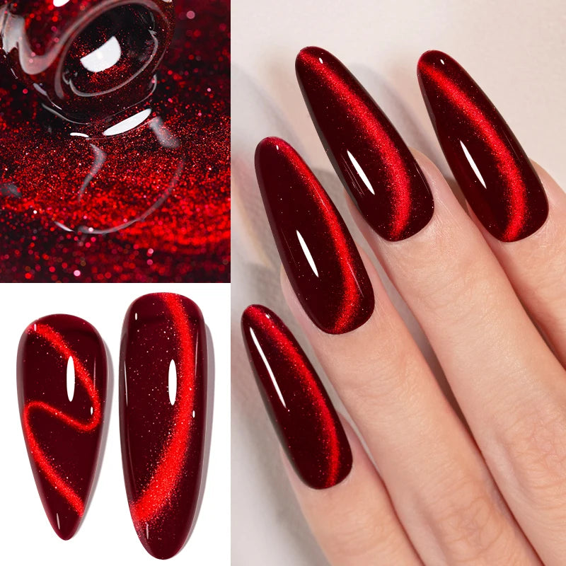 AWStorG 7.5ml Crimson Velvet Cat Eye Magnetic Gel Nail Polish Shiny Ruby Red Cat Eye Gel Soak Off UV Semi-Permanent Nail Art