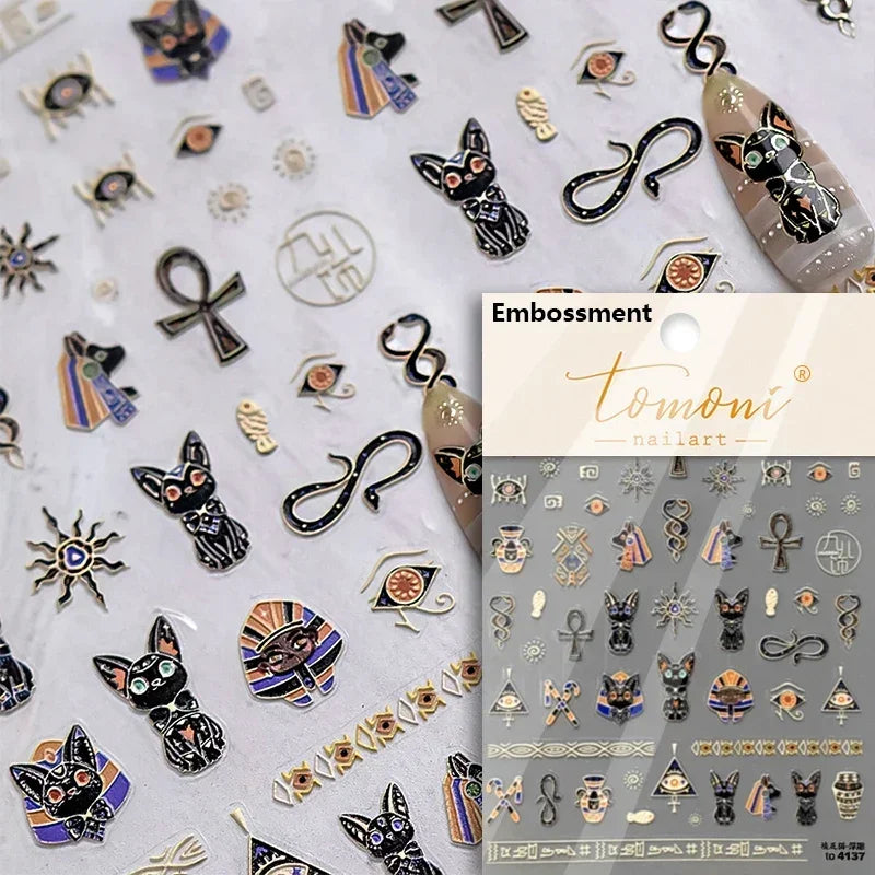 Cute Cat Eye Fishbone Animals Leopard Cat Ginger Cat Kitten Exclamation Point Paw Self Adhesive Nail Art Sticker Manicure Decals