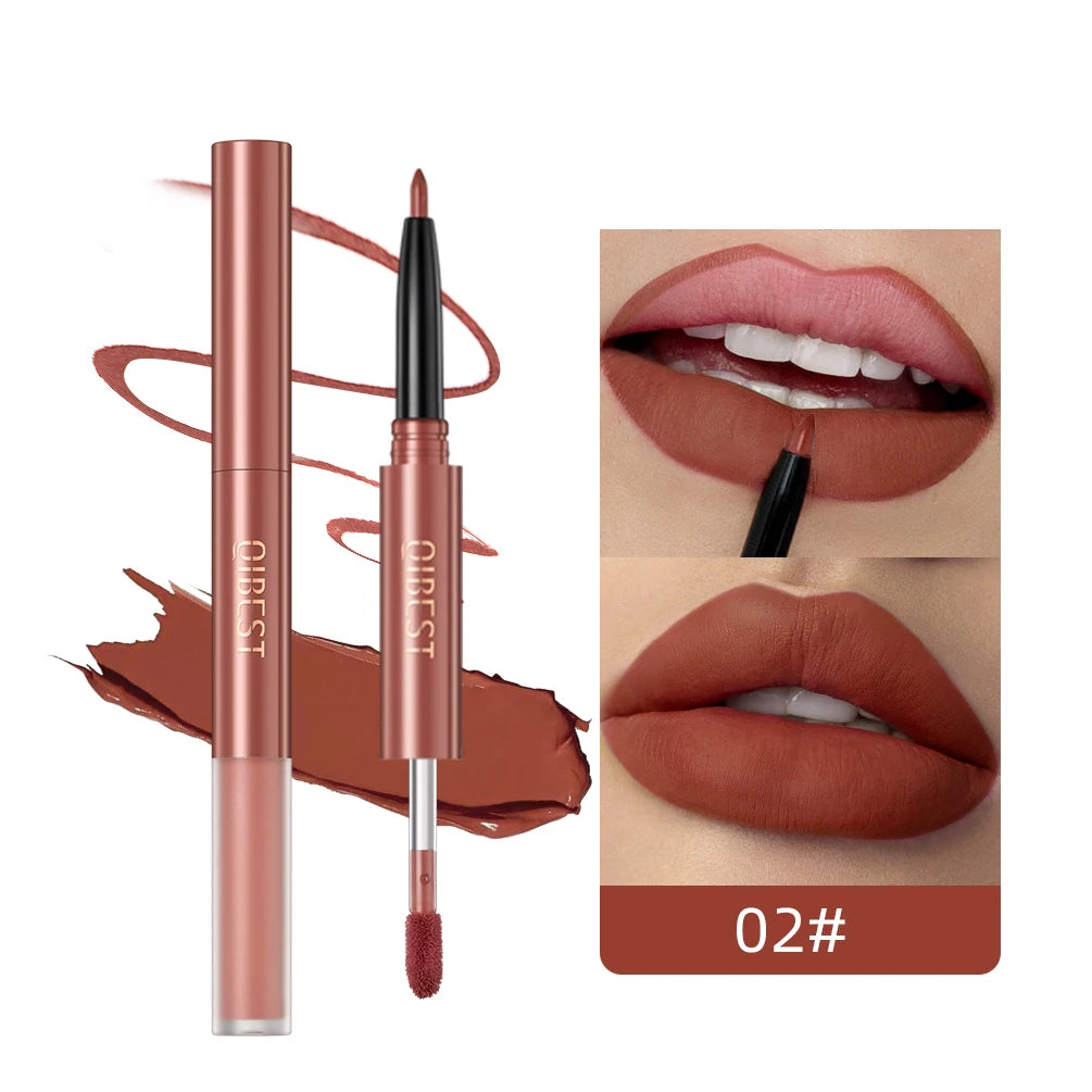 2 In 1 Double-end Lipgloss Lipliner Moisturizing Lipgloss Waterproof Long Lasting Matte Lip Liner Pen Makeup Lipliner 6 Colors