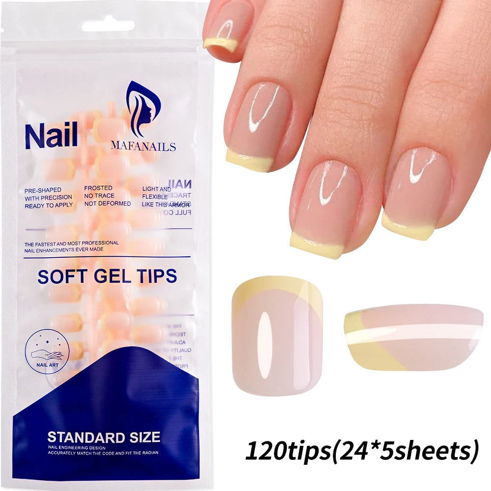 120/240Pcs French Short Square False Nails 12-Sizes Full Cover Press On Nail Glossy French Fake Fingertips for Women DIY Nails &