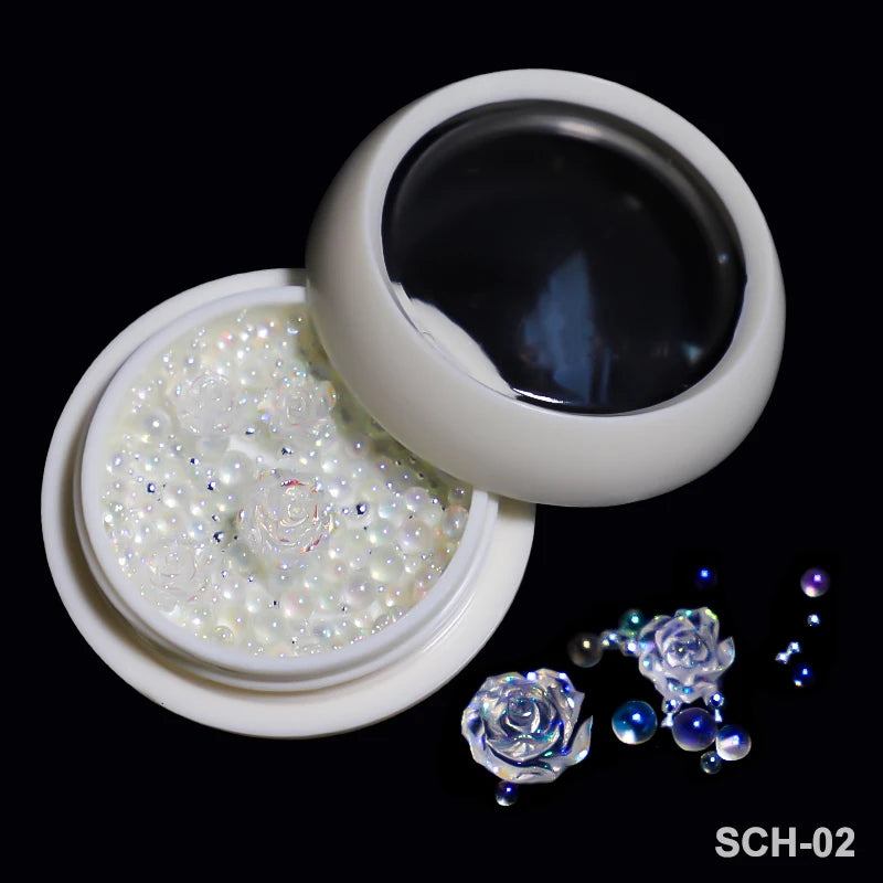 White Acrylic Flower Nail Art Decorations Mixed Size Rhinestones Red Blue Gem Manicure Tools Accessories DIY Nails Design 5g