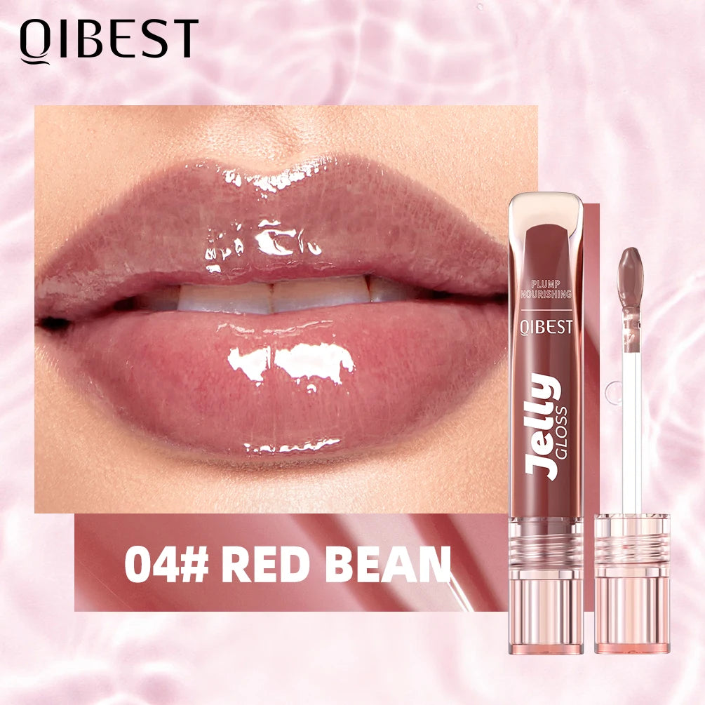 QIBEST Mirror Pearl Jelly Lipgloss Moisturizing Lasting Lipstick Hydrating Lightweight Lip Glaze Watery Crystal Lip Tint Makeup