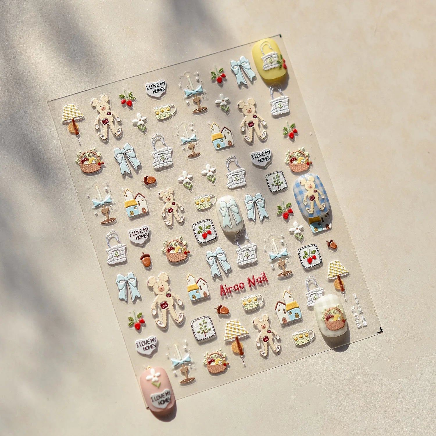1pcs 5D Japanese Kawaii Bear Nail Art Stickers Brown Cartoon Animals Self-Adhesive Nail Decoration Decals DIY Slider Accessories