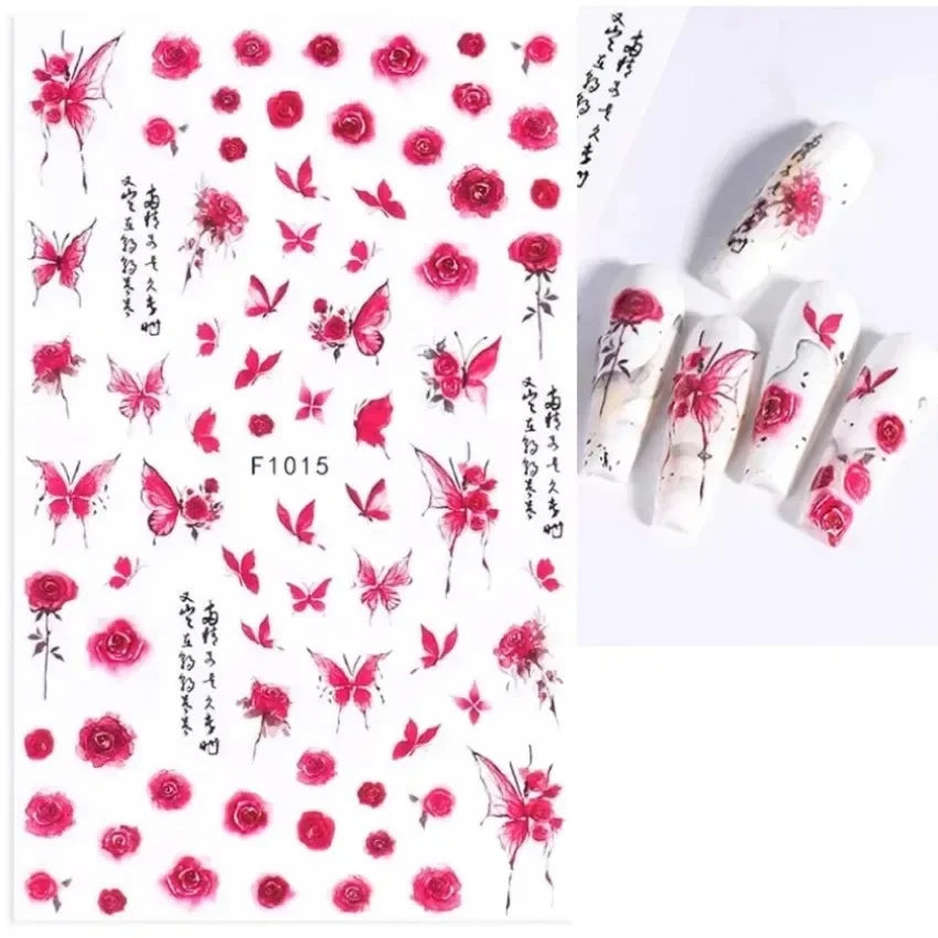 Elegant Butterfly Nail Manicure Stickers Blue Butterflies Leopard Retro Flowers Adhesive Decal Wedding Charm Manicure Tips