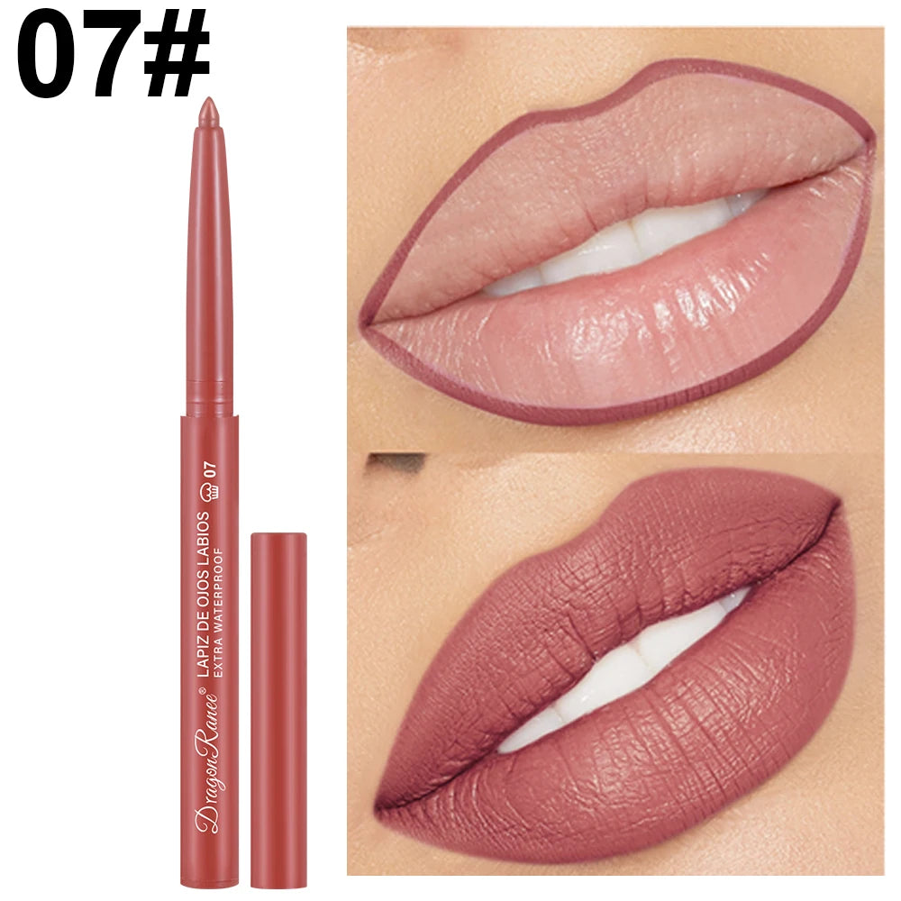 Lip Liner Lipstick Pen Waterproof Long-Lasting Contouring Lip Pencil Matte Finish Beginner Automatic Lip Liner Bean Paste Color Contouring Pen Automatic Rotating Lip Liner