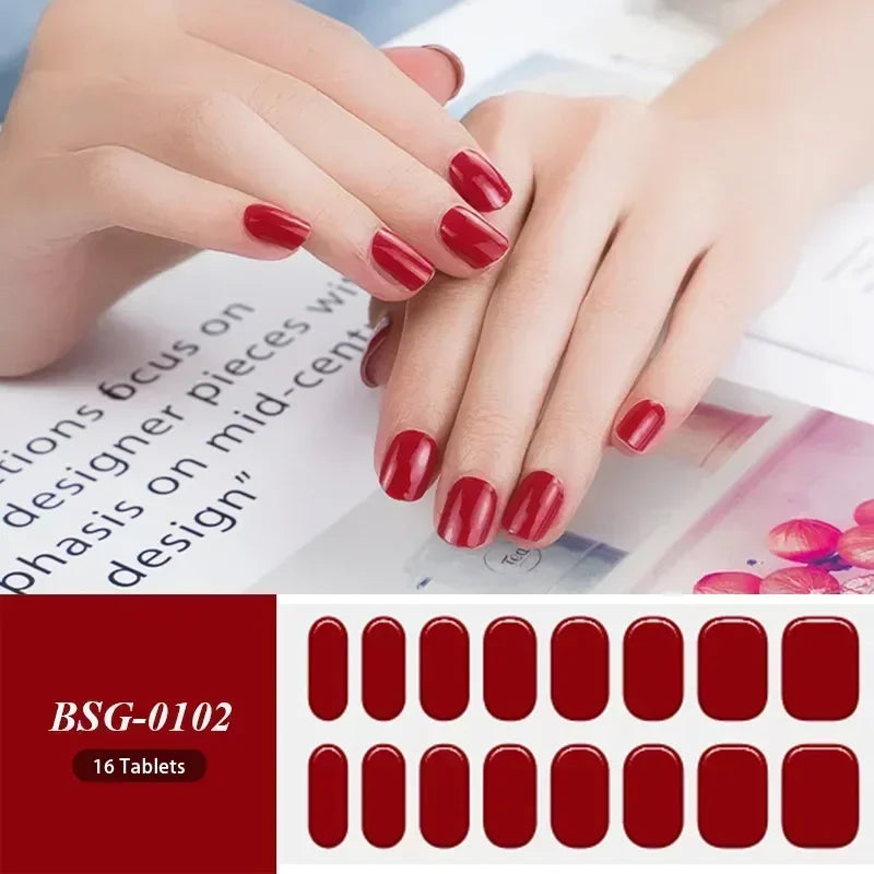 16/20Tips Semi-Cured Nail Wraps Simple Color Adhesive Full Cover Stickers for Nails UV Lamp Need Press On Nails DIY Manicure