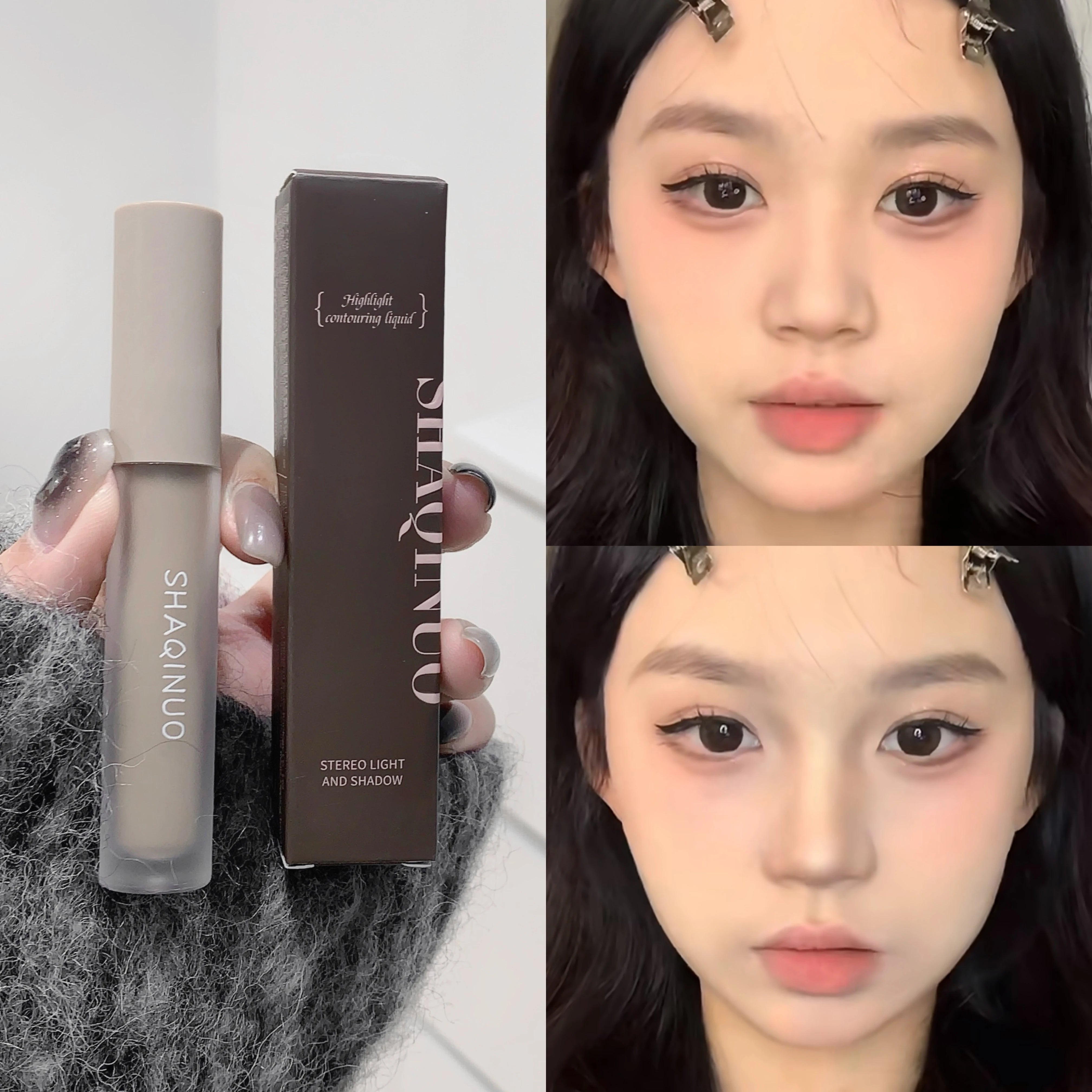 SHAQINUO Two-Color 3D Highlight and Contour Liquid for Nose Highlighting and Side Contouring, Brightening Cement Stick