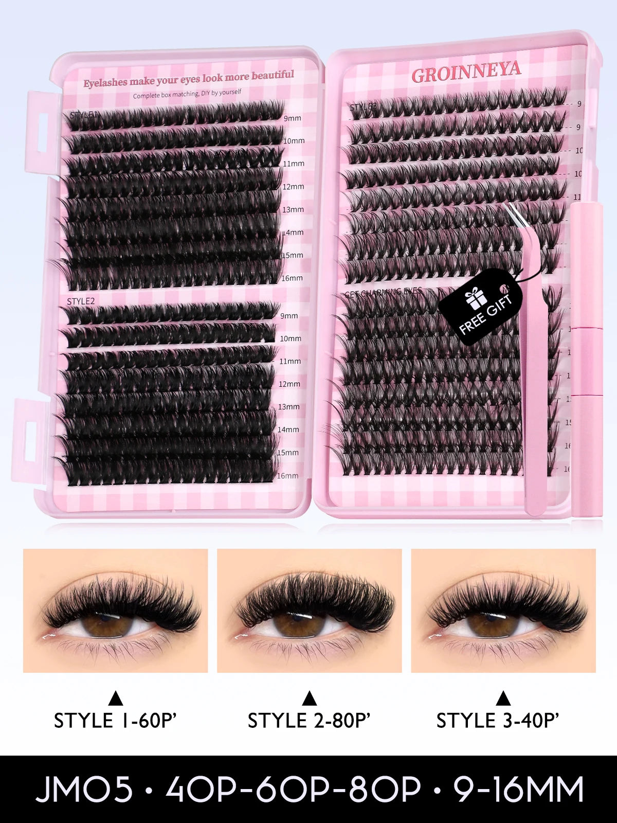 GROINNEYA Lash Clusters Kit Cat Lashes 640 Pcs with Lash Bond & Seal Cluster Eyelash Extensions Eyelash Clusters Kit DIY at Home