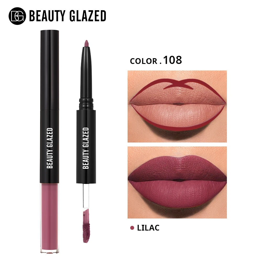 Beauty Glazed 2 In 1 Matte Lipliner Long-Lasting Lipstick Waterproof High Pigment Matte Lip Makeup