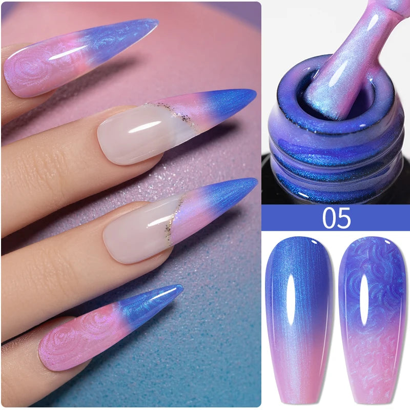 7.5ML Sparkling Rainbow Cat Magnetic Gel Nail Polish Pinkish Purple Laser Cat Eye Gel Soak Off UV Nail Art Varnish For Manicure