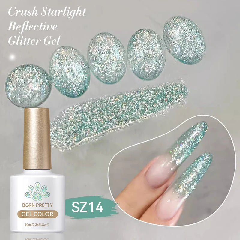 BORN PRETTY 10ml Sliver Carat Mirage Reflective Glitter Gel Nail Polish Sparkling Ultra Shine Soak Off UV Nail Art Gel Varnish
