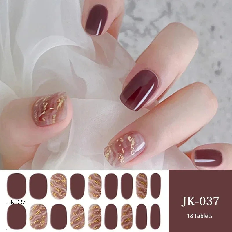 16/20Tips Semi-Cured Nail Wraps Simple Color Adhesive Full Cover Stickers for Nails UV Lamp Need Press On Nails DIY Manicure