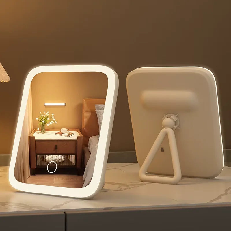 LED Smart Student Dormitory Desktop Fill Light Small Mirror, Makeup Mirror With Light,Girls Bedroom Dressing Table Mirro