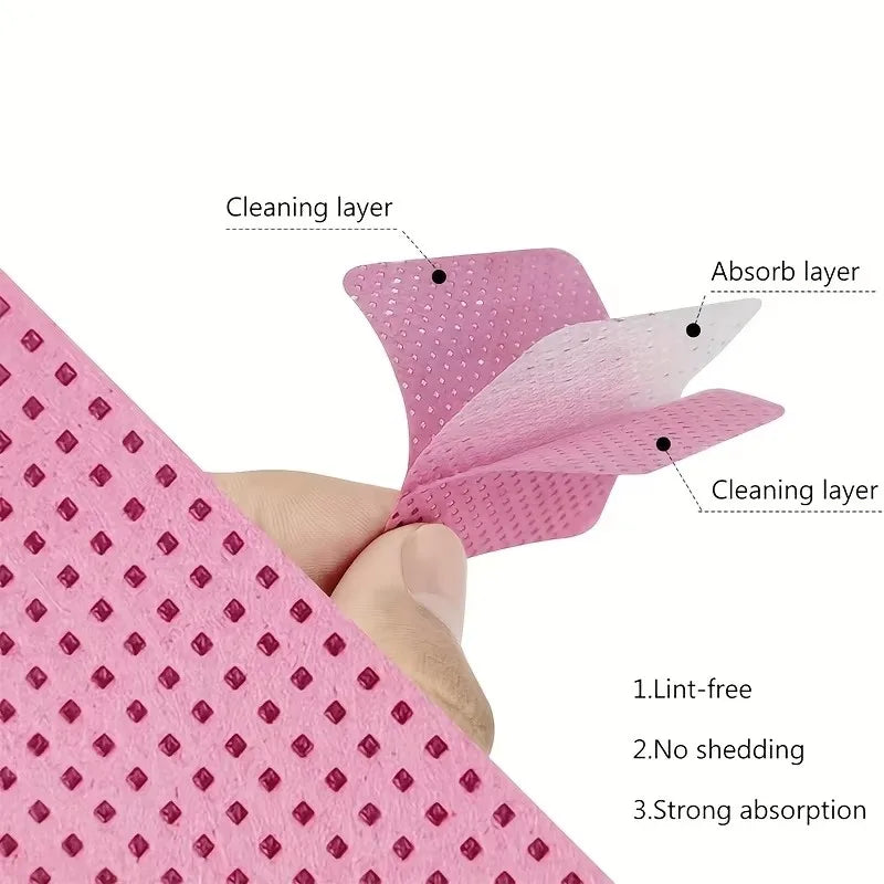 50 Lint-Free Nail Wipes, Super Absorbent Nail Wipes for Removing Gel Polish, Eyelash Extensions, and Nail Prep (White, Pink)
