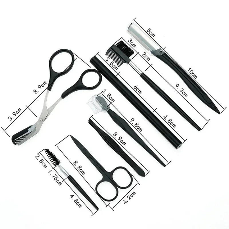 8pcs Professional Stainless Steel Eyebrow Trimming Tool Set Eyebrow Comb Eye Brow Tweezers Cutter Multi Functional Makeup Tools