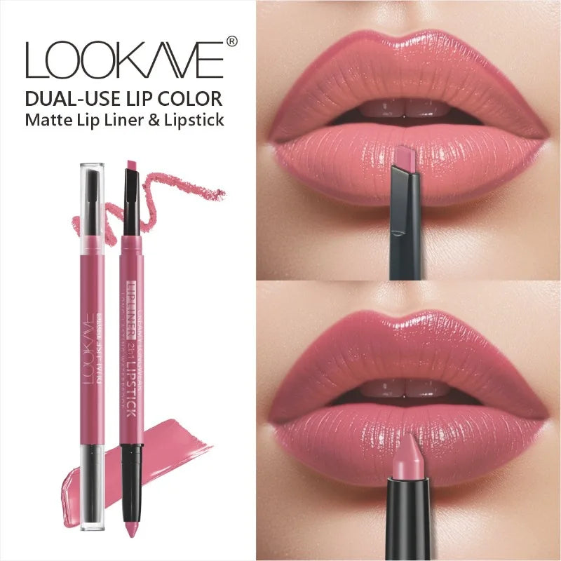 2-in-1 Lipstick & Liner Double Ended Matte Lipstick with Lip Liner, Waterproof & Long Lasting, Creamy Transfer-Proof Finish