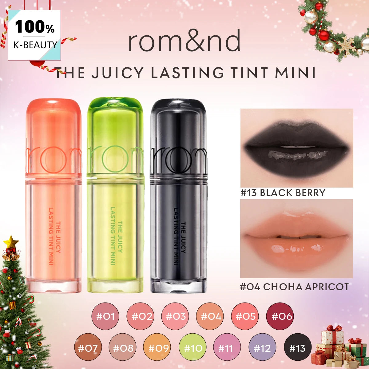 rom&nd THE JUICY LASTING TINT MINI,Juicy Glossy Texture,Lightweight Non-Sticky,Portable Design,Glamour,K-Beauty,Korean Makeup