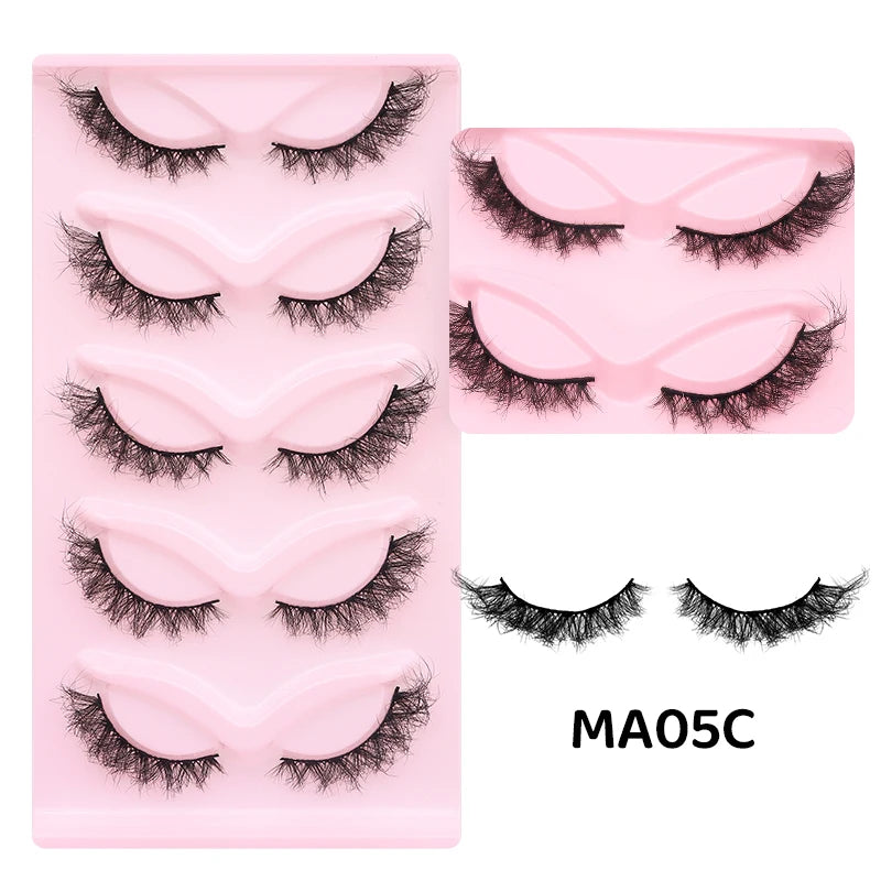 DINGSEN 5 Pairs Cat Eyelashes Fluffy Cat Lashes Fake Eyelash Wispy Natural Look long Mink Eyelashes Strip Lashes Cat Eye Lashes