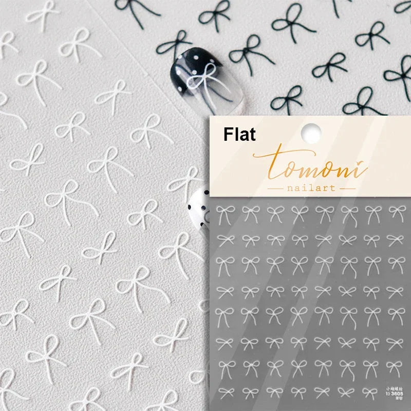 French Leopard Print Bowknot Lace Ribbon Rhinestone Pearl Bow Tie Simple White Black Nail Art Stickers Decoration Manicure Decal