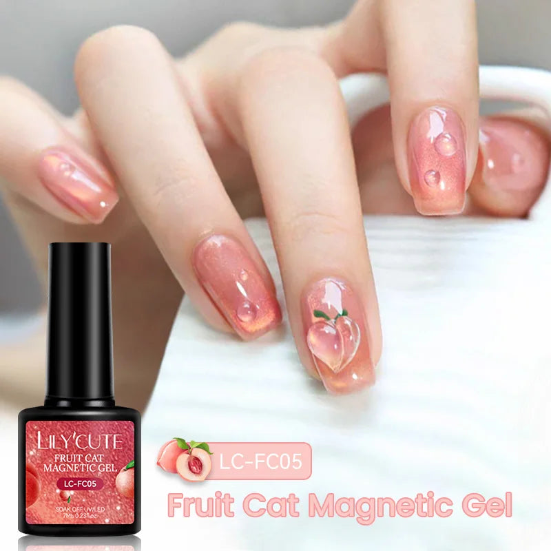 LILYCUTE 7ml Fruit Grape Purple Cat Magnetic Gel Nail Polish Vernis Semi Permanent Soak Off Colorful Gel Polish Nails Supplies