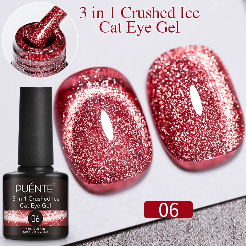 PUENTE 7.5ML Nude Shade Ceramic Cat Eye Gel Nail Polish Shiny Moonlight Cat Eye Gel Soak Off UV Semi-Permanent Nail Art Varnish