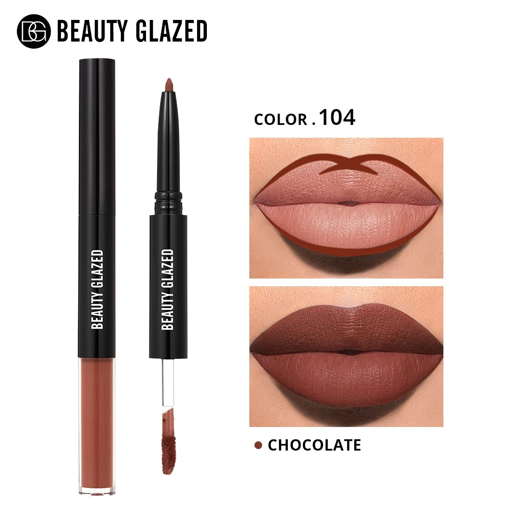 Beauty Glazed 2 In 1 Matte Lipliner Long-Lasting Lipstick Waterproof High Pigment Matte Lip Makeup