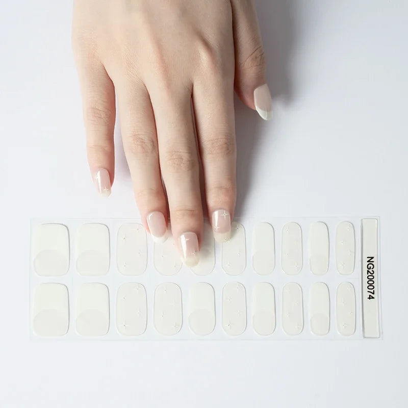 16/20Tips Semi-Cured Nail Wraps Simple Color Adhesive Full Cover Stickers for Nails UV Lamp Need Press On Nails DIY Manicure