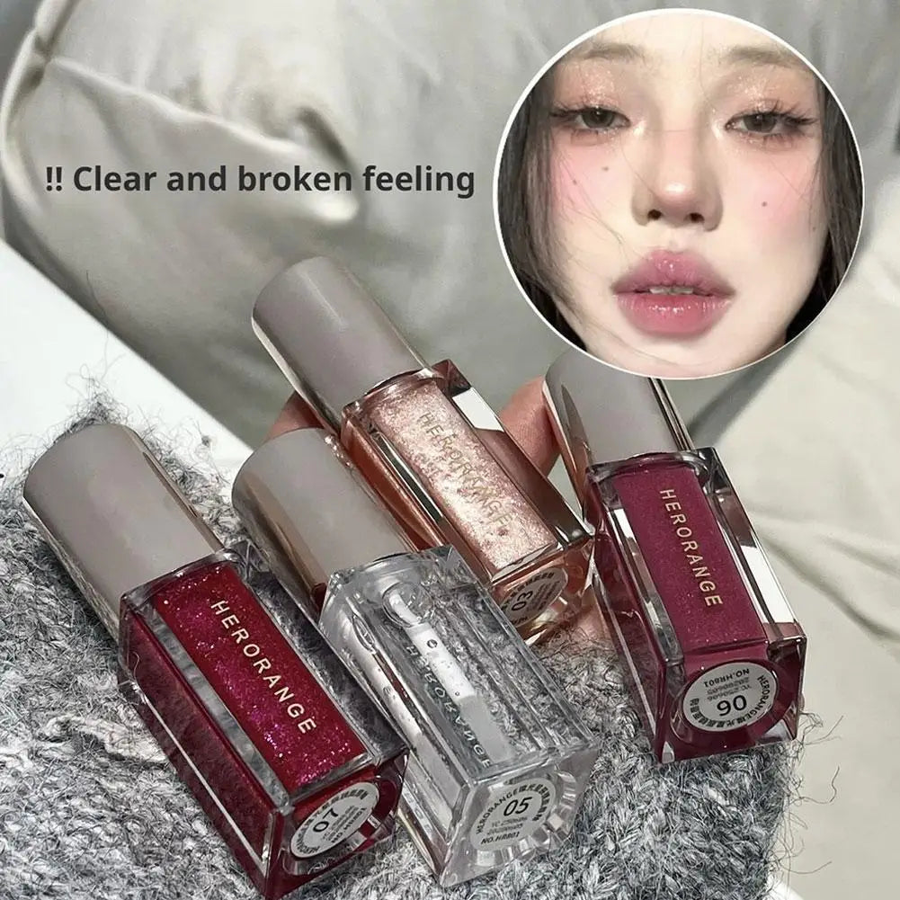 Clear Watery Lip Glaze With Shimmer Herorange Starlight Gloss For Everyday Parties Lightweight Non-Sticky Lasting Brand Lipstick
