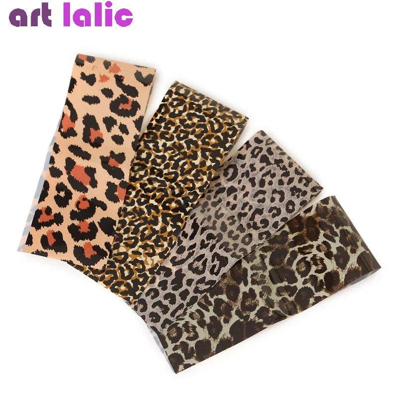 4pcs Leopard Print Nail Foils Set Animal Transfer Paper Art Stickers Manicure Decals for Nail Decoration