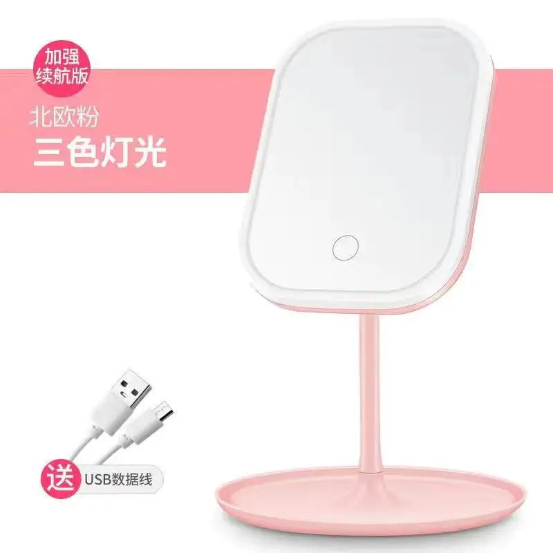 Led Vanity Mirror Intelligent Adjustable Monochrom/3color Light Vanity Mirror Desktop Fill Light Mirror One Touch Charging Model