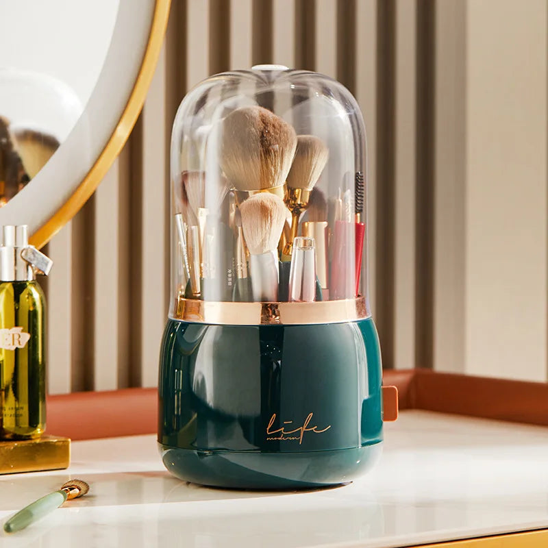 Luxury Light Makeup Brush Holder Dustproof Rotating Cup Organizer for Lipstick Eyebrow Pencil - Elegant Storage Solution