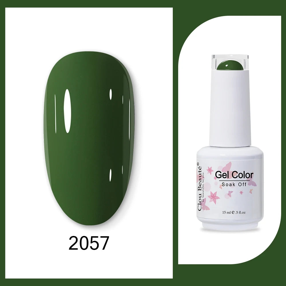 Clou Beaute 15ml HEMA TPO FREE Gel Nail Polish Bright Dark Army Green Gel Lacquer Semi Permanent Art Organic  Nail Gel Varnish