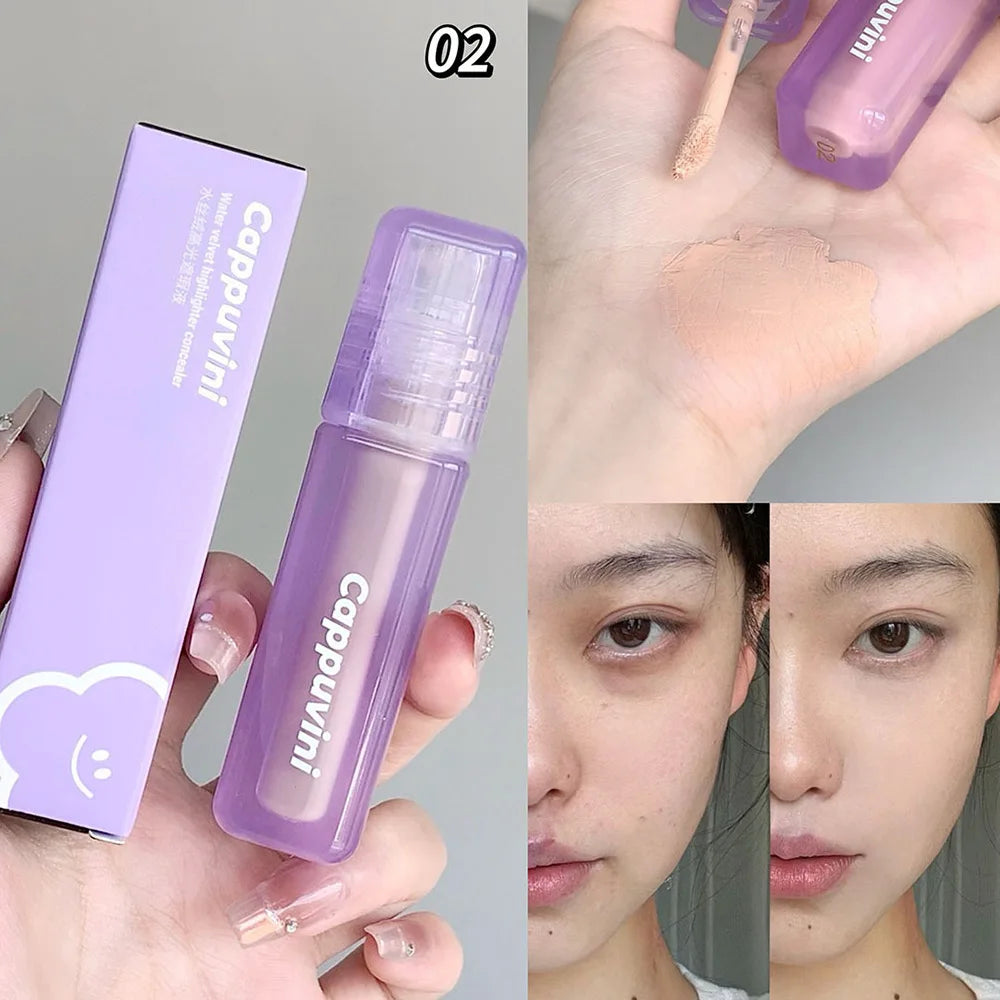 Cappuvini Velvet Highlighter Concealer Liquid Cover Acne Marks Dark Circles Brighten Skin Tone Moisturize Long-lasting Makeup