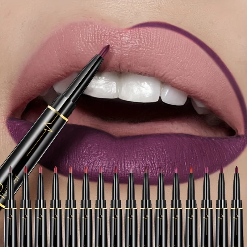 1pcs Matte Lip Liner & Lipstick 2 in 1 Double Ended Waterproof Long Lasting Non-Fading Smooth Velvet Nude Makeup Tool for Women