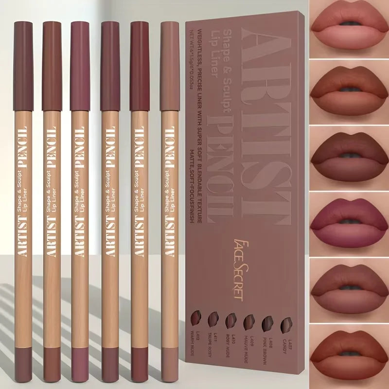 6pcs Velvet Matte Lip Liner Set | Long-Lasting, Non-Drying | Perfect for Delineating and Filling Lips