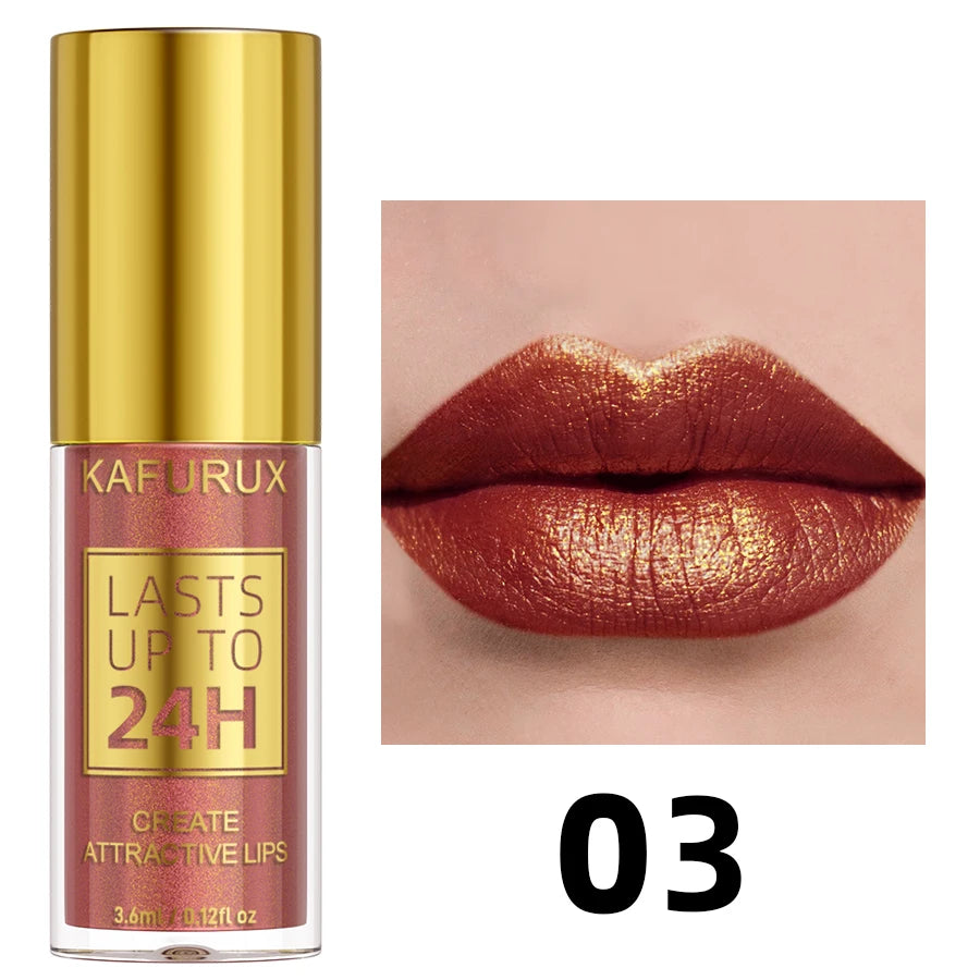 Glitter Shiny Bold& Intense Metallic Lip Glaze Pearlescent Lip Tint, Waterproof Long Lasting Lip Gloss Makeup Matte Lip Gift fo