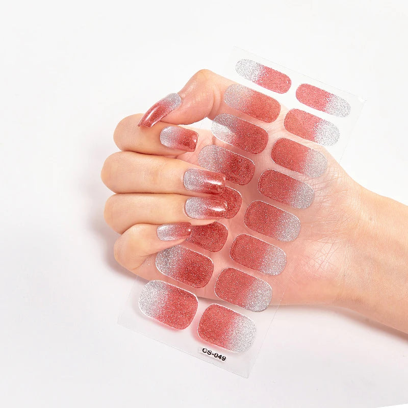 DIY Semi Cured Gel Nail Stickers Long-Lasting Solid Color Nail Strips Patch Slider Nail Sticker Full Cover Decal Manicure Patch