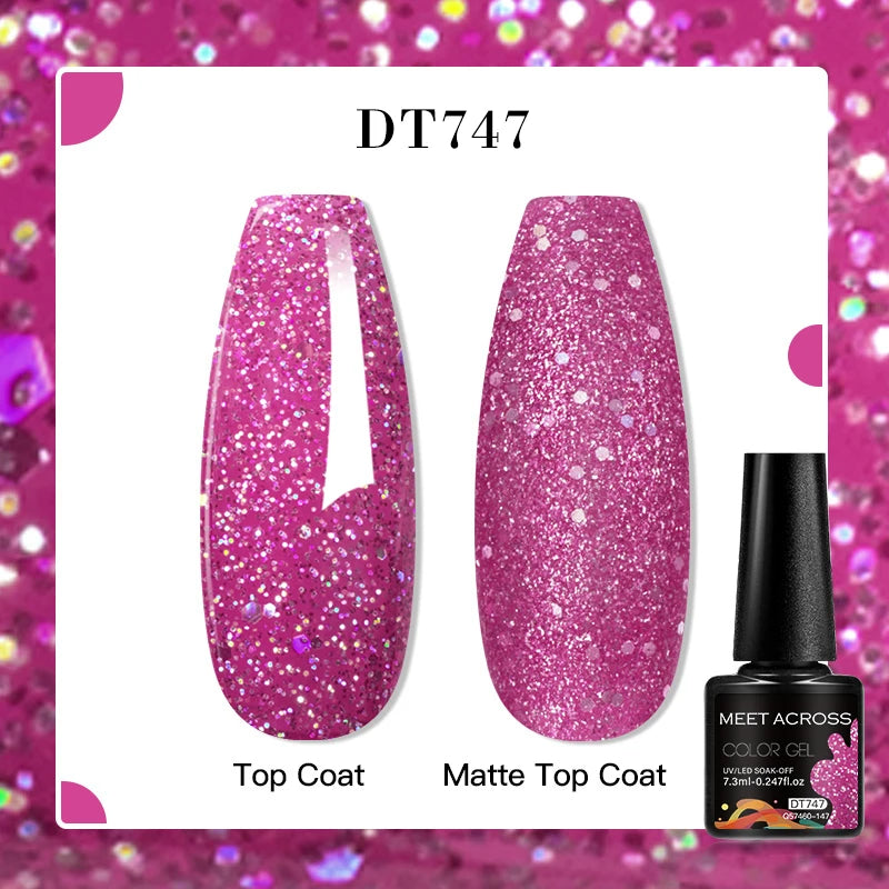 MEET ACROSS 160 Colors 7.3ml Gel Nail Polish Vernis Glitter Sparkly Semi Permanent Soak Off LED UV Gel Varnish Nail Art Manicure