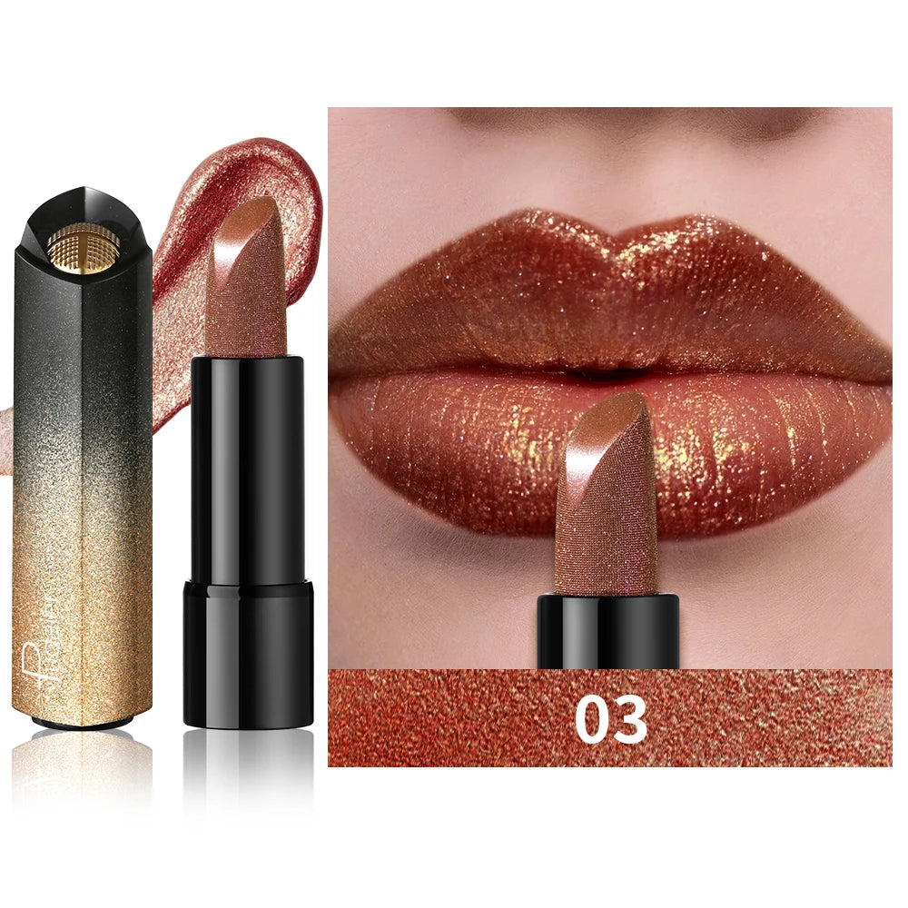 Metallic Shimmer Lipstick, Pearly Glitter Shine, Creamy Texture, High Color Payoff, Smooth Application Party Makeup