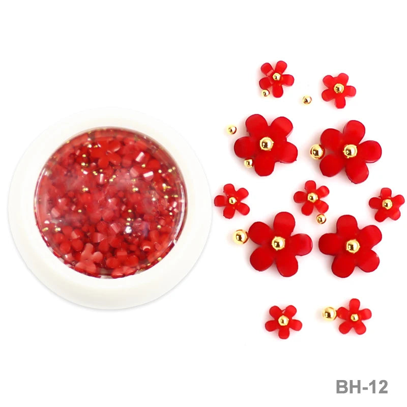 White Acrylic Flower Nail Art Decorations Mixed Size Rhinestones Red Blue Gem Manicure Tools Accessories DIY Nails Design 5g
