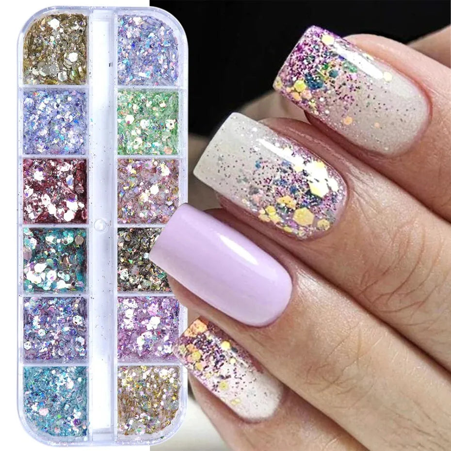 Mermad Iridescent Mixed Hexagon Nail Glitter Sequins Holographic Spangles Flakes Nail Art Powder Gel Polish Manicure Accessories