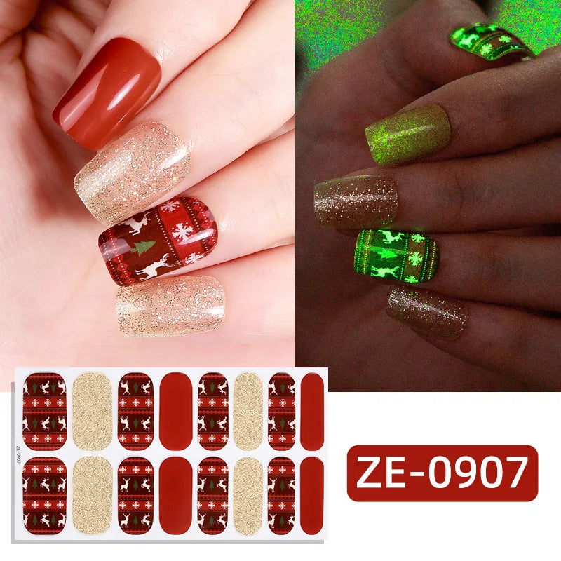 Gradient Cat Eye Style Nail Art Stickers, 16-Piece Set Self-Adhesive Waterproof Glitter False Nail Decals