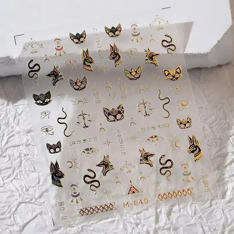 Cute Cat Eye Fishbone Animals Leopard Cat Ginger Cat Kitten Exclamation Point Paw Self Adhesive Nail Art Sticker Manicure Decals